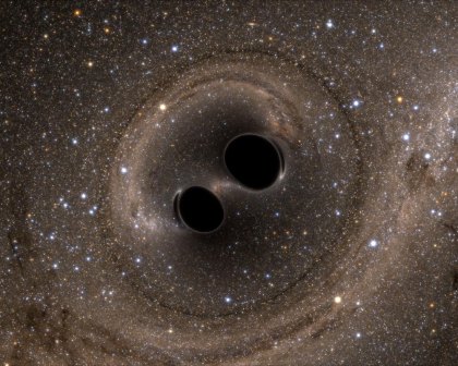 A clash of two black holes brought on a gravitational wave.